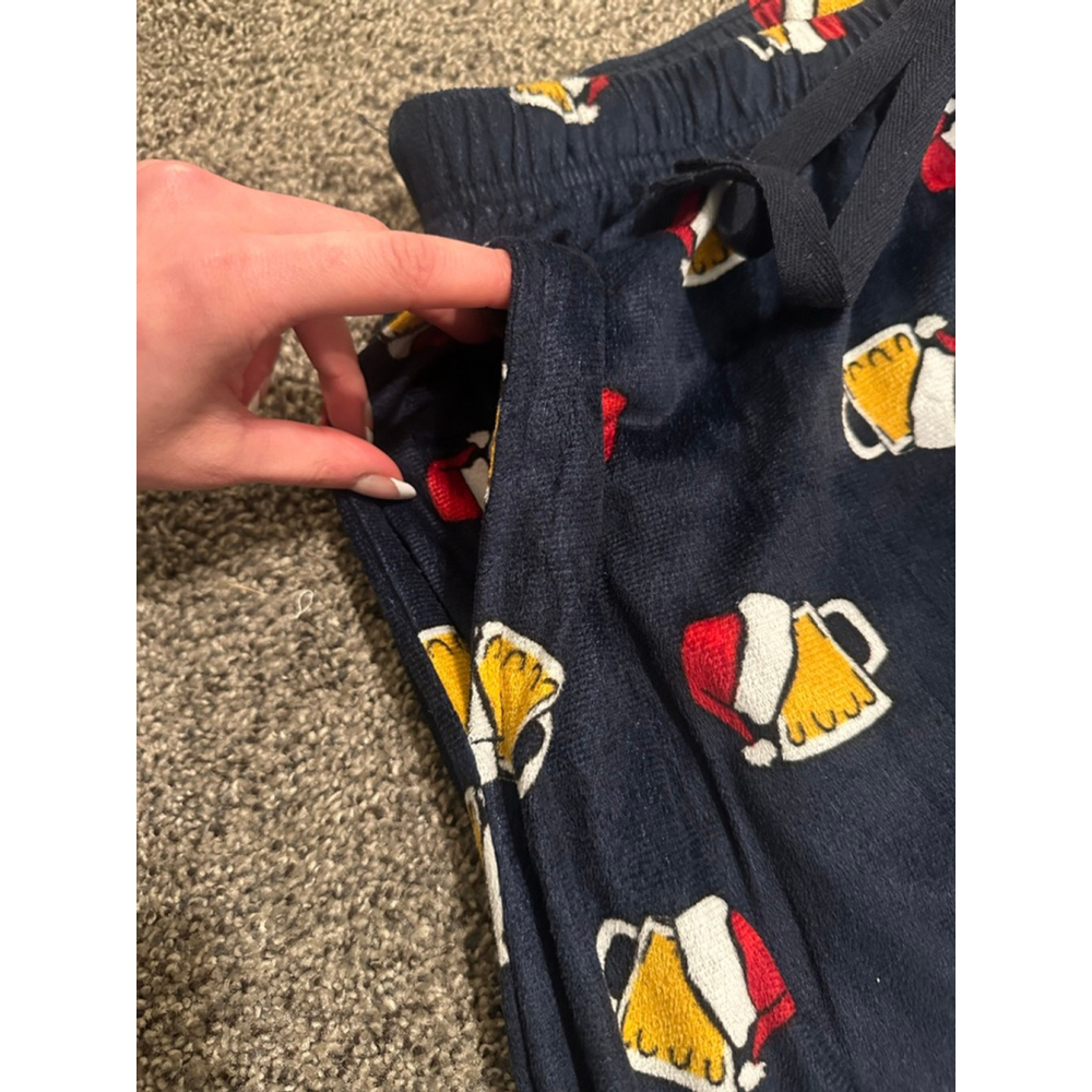 Men's Navy Yellow Beer Mug Christmas Pajama Pants Sleepwear - Picture 3 of 5